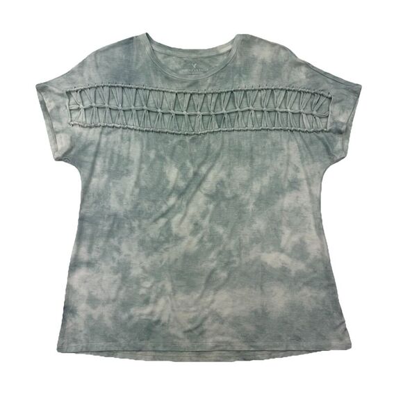 American Eagle Green Tie Dye Cut Out Front Tee Shirt Women’s Small Boho Top - Picture 2 of 7